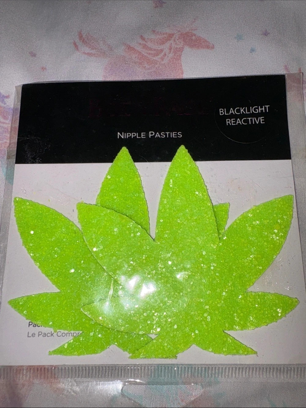Spencer's Blacklight Reactive Weed Leaf Glitter Nipple Pasties Green